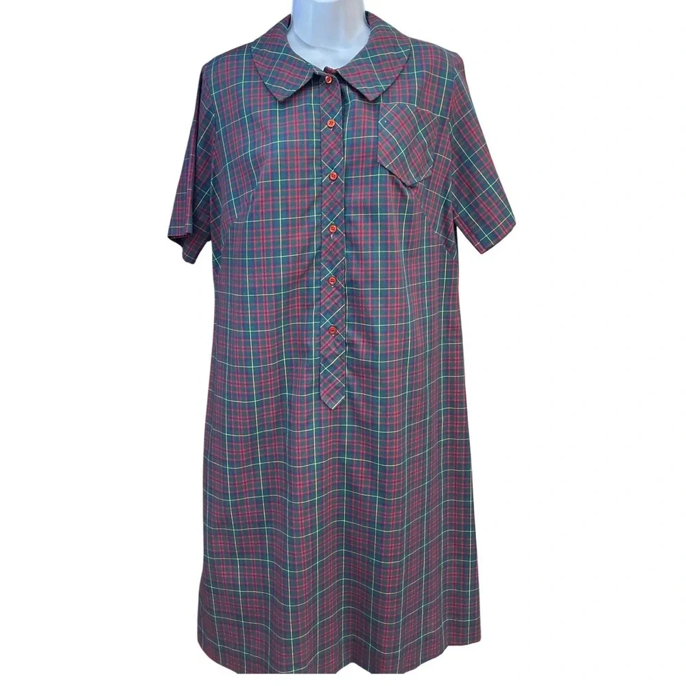 Vintage Ina Carol Plaid Shift Dress Dark Academia Preppy Classic Preppy Tartan - Picture 3 of 7
